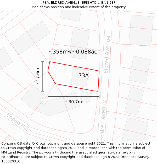 73A, ELDRED AVENUE, BRIGHTON, BN1 5EF: Plot and title map