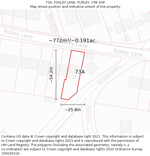 73A, FOXLEY LANE, PURLEY, CR8 3HP: Plot and title map