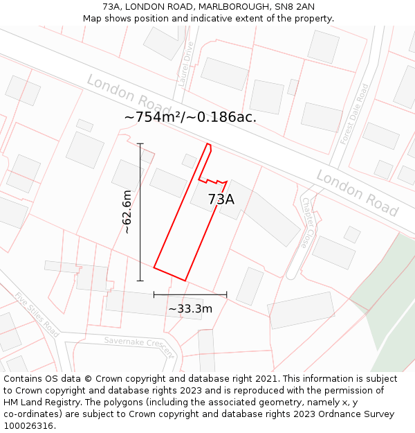 73A, LONDON ROAD, MARLBOROUGH, SN8 2AN: Plot and title map