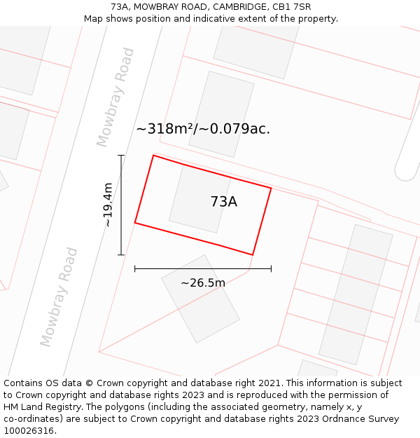 73A, MOWBRAY ROAD, CAMBRIDGE, CB1 7SR: Plot and title map