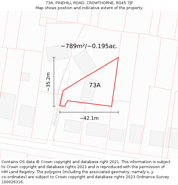 73A, PINEHILL ROAD, CROWTHORNE, RG45 7JP: Plot and title map