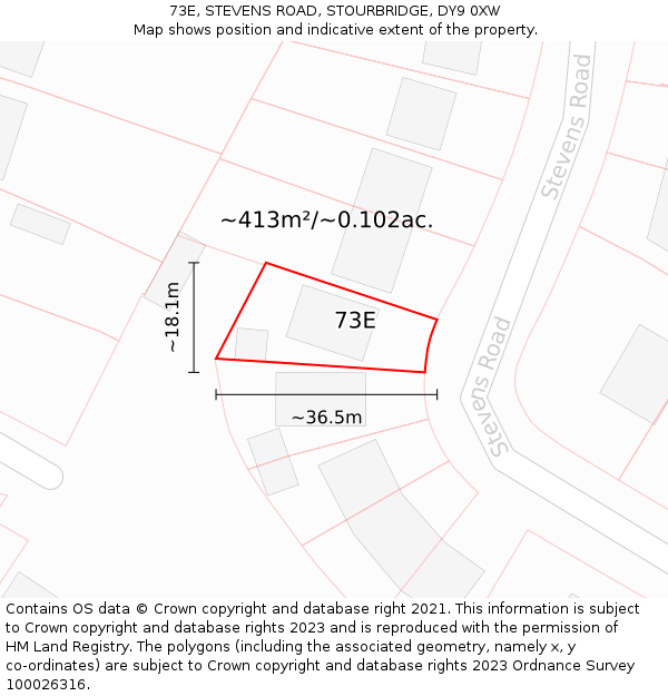 73E, STEVENS ROAD, STOURBRIDGE, DY9 0XW: Plot and title map