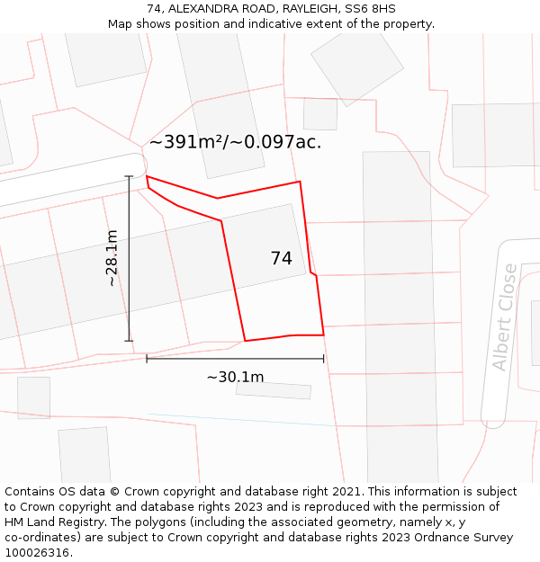 74, ALEXANDRA ROAD, RAYLEIGH, SS6 8HS: Plot and title map