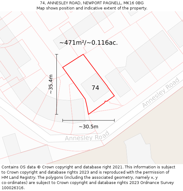 74, ANNESLEY ROAD, NEWPORT PAGNELL, MK16 0BG: Plot and title map