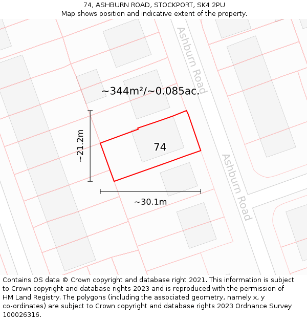74, ASHBURN ROAD, STOCKPORT, SK4 2PU: Plot and title map