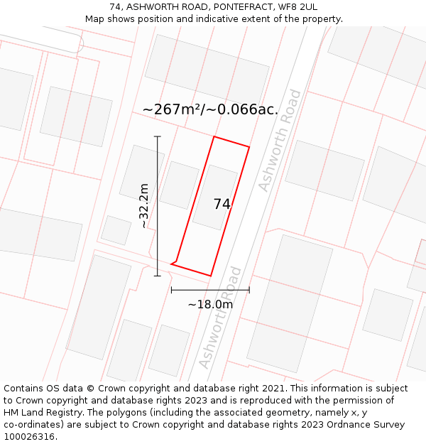 74, ASHWORTH ROAD, PONTEFRACT, WF8 2UL: Plot and title map