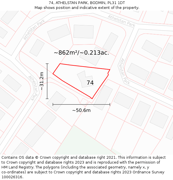 74, ATHELSTAN PARK, BODMIN, PL31 1DT: Plot and title map