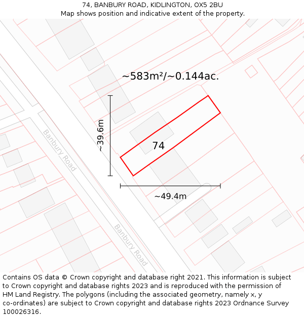 74, BANBURY ROAD, KIDLINGTON, OX5 2BU: Plot and title map