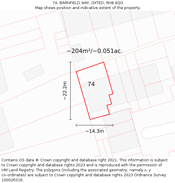 74, BARNFIELD WAY, OXTED, RH8 9QG: Plot and title map