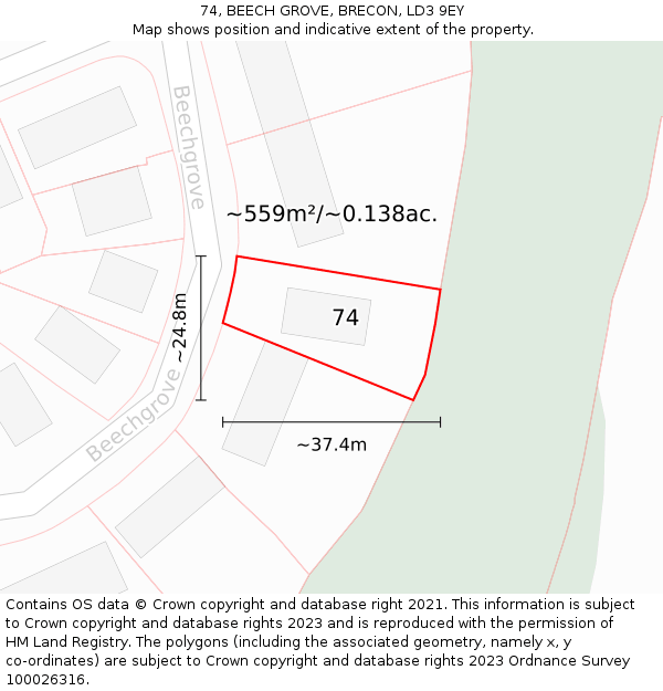 74, BEECH GROVE, BRECON, LD3 9EY: Plot and title map