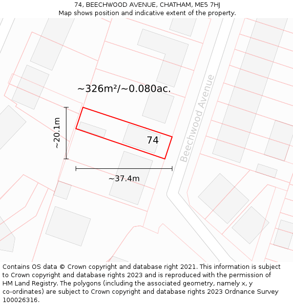 74, BEECHWOOD AVENUE, CHATHAM, ME5 7HJ: Plot and title map