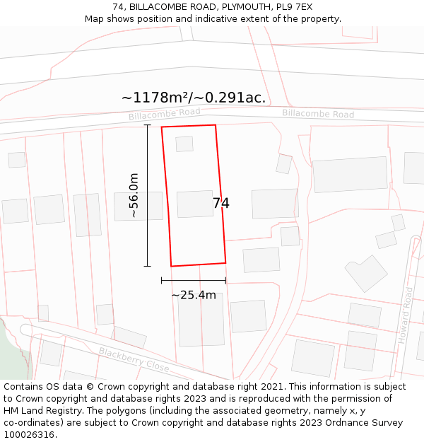 74, BILLACOMBE ROAD, PLYMOUTH, PL9 7EX: Plot and title map