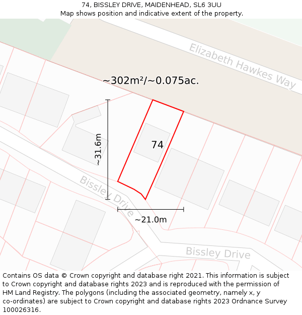 74, BISSLEY DRIVE, MAIDENHEAD, SL6 3UU: Plot and title map