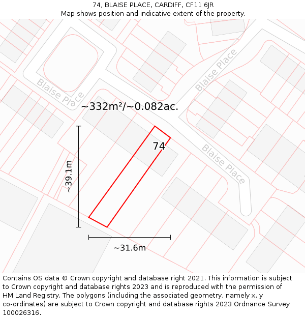 74, BLAISE PLACE, CARDIFF, CF11 6JR: Plot and title map
