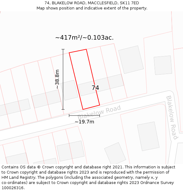 74, BLAKELOW ROAD, MACCLESFIELD, SK11 7ED: Plot and title map