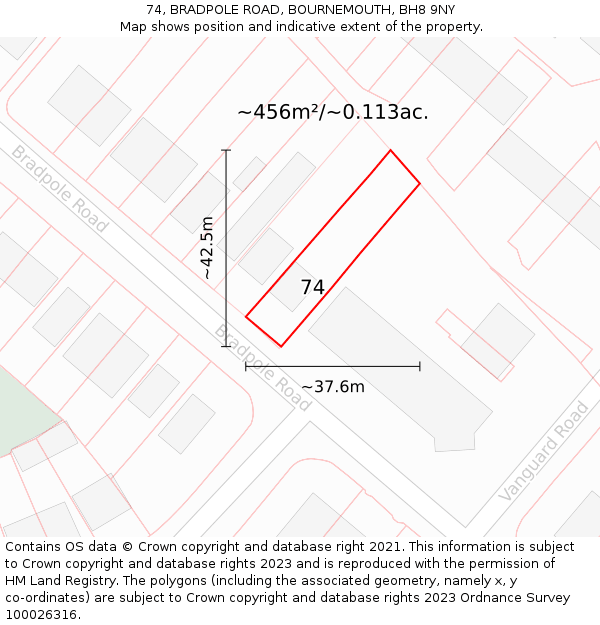 74, BRADPOLE ROAD, BOURNEMOUTH, BH8 9NY: Plot and title map