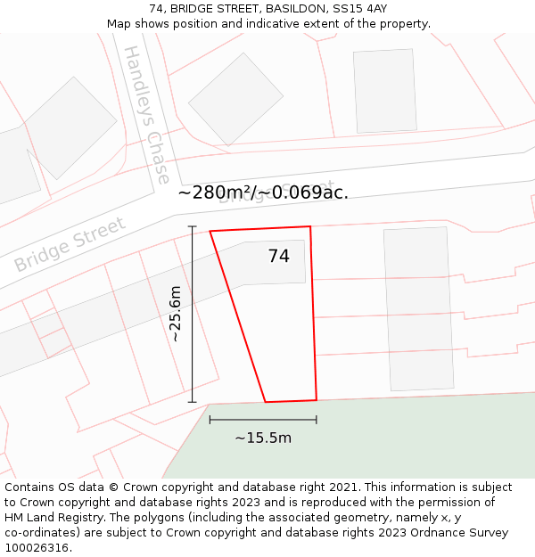 74, BRIDGE STREET, BASILDON, SS15 4AY: Plot and title map