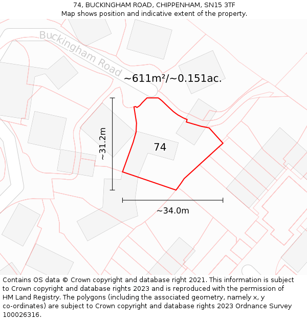 74, BUCKINGHAM ROAD, CHIPPENHAM, SN15 3TF: Plot and title map