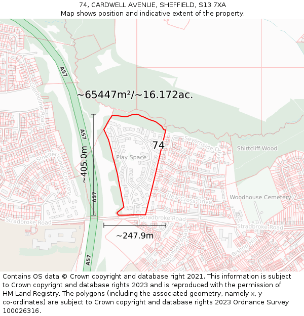 74, CARDWELL AVENUE, SHEFFIELD, S13 7XA: Plot and title map