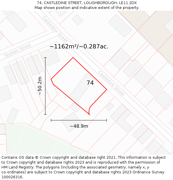 74, CASTLEDINE STREET, LOUGHBOROUGH, LE11 2DX: Plot and title map