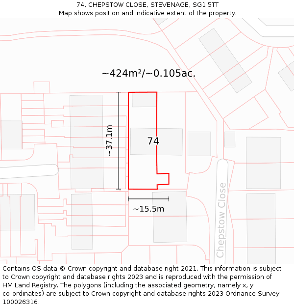 74, CHEPSTOW CLOSE, STEVENAGE, SG1 5TT: Plot and title map