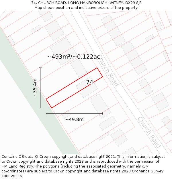 74, CHURCH ROAD, LONG HANBOROUGH, WITNEY, OX29 8JF: Plot and title map