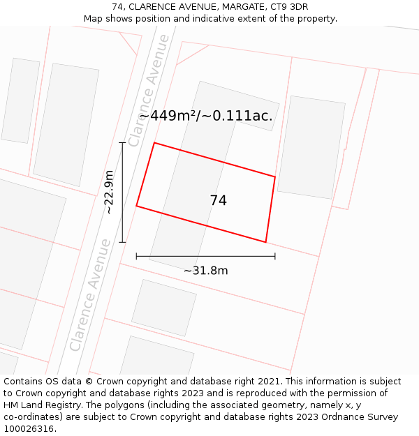 74, CLARENCE AVENUE, MARGATE, CT9 3DR: Plot and title map