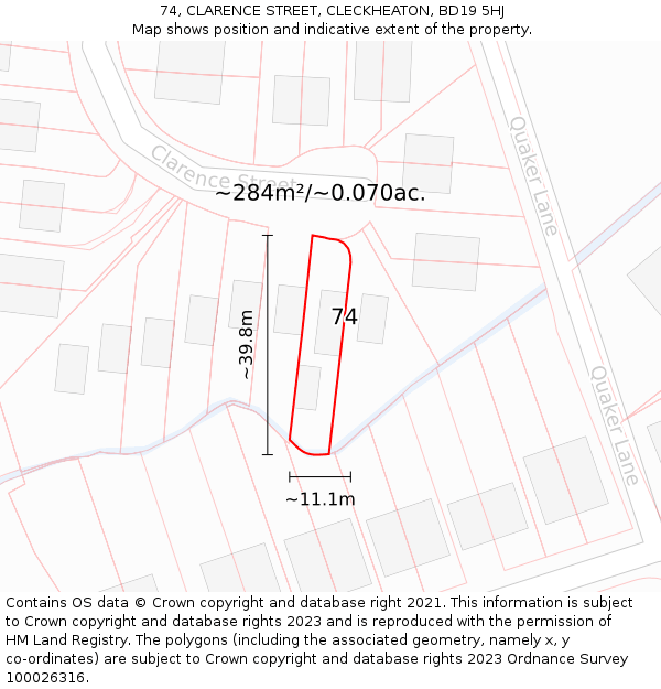 74, CLARENCE STREET, CLECKHEATON, BD19 5HJ: Plot and title map