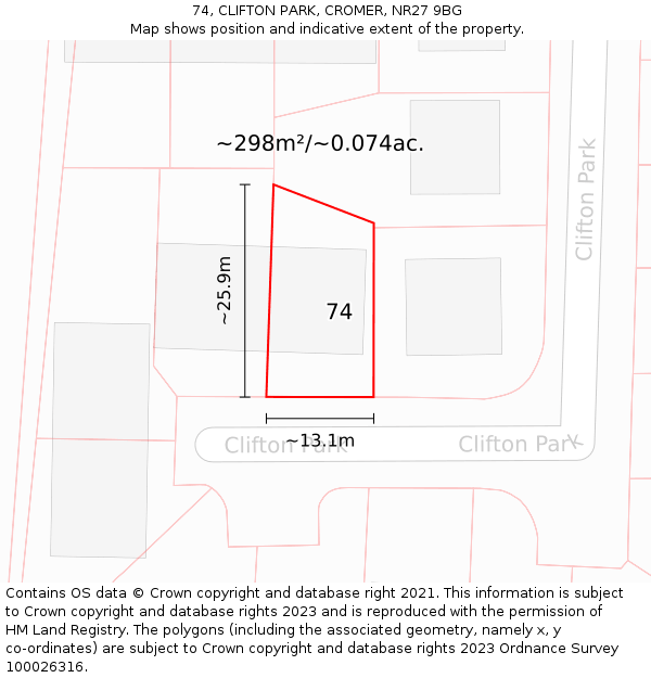 74, CLIFTON PARK, CROMER, NR27 9BG: Plot and title map
