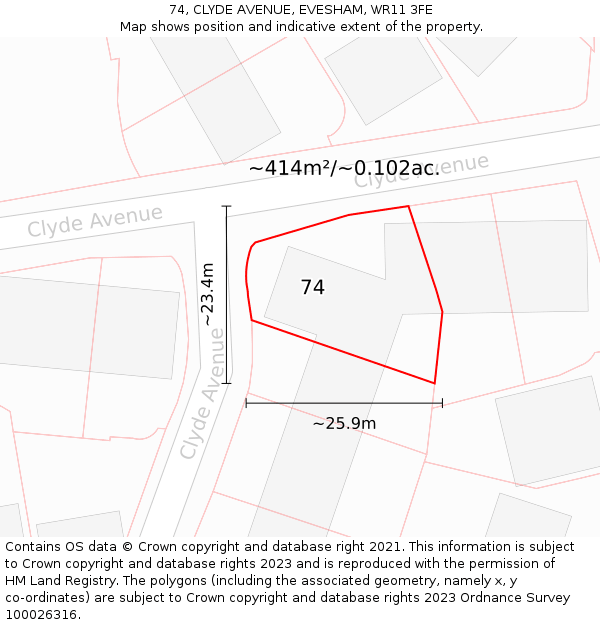 74, CLYDE AVENUE, EVESHAM, WR11 3FE: Plot and title map
