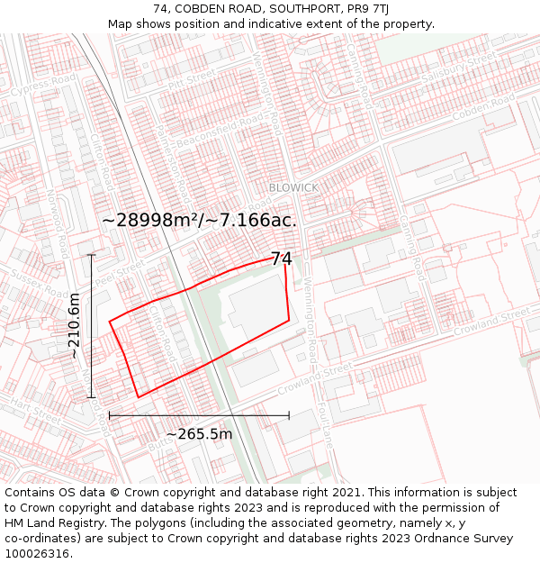 74, COBDEN ROAD, SOUTHPORT, PR9 7TJ: Plot and title map