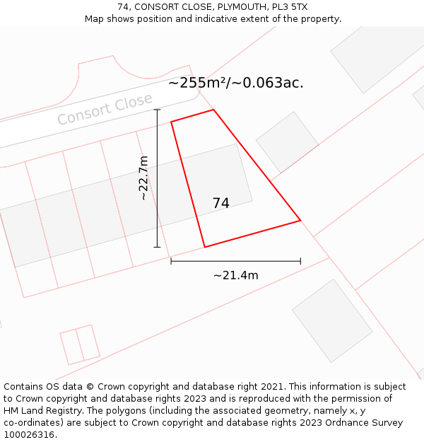74, CONSORT CLOSE, PLYMOUTH, PL3 5TX: Plot and title map