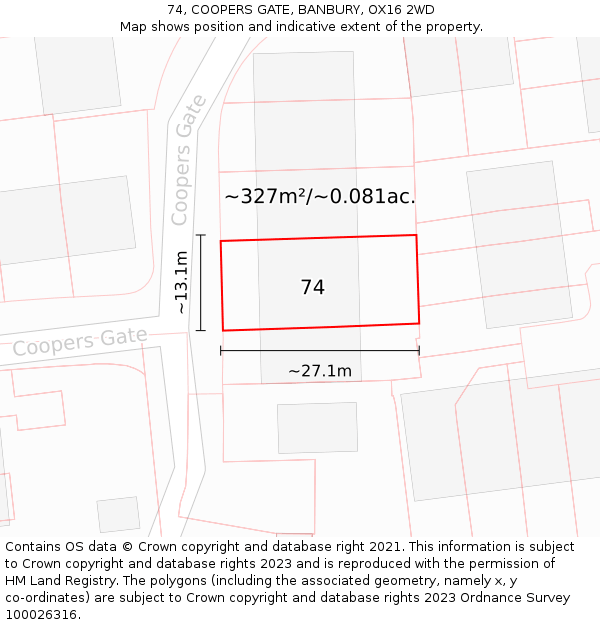 74, COOPERS GATE, BANBURY, OX16 2WD: Plot and title map