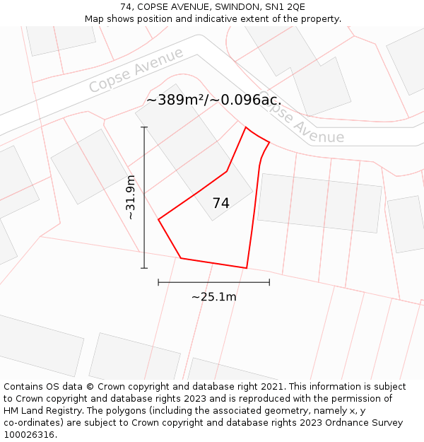 74, COPSE AVENUE, SWINDON, SN1 2QE: Plot and title map