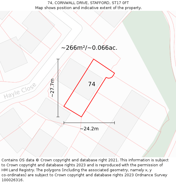 74, CORNWALL DRIVE, STAFFORD, ST17 0FT: Plot and title map