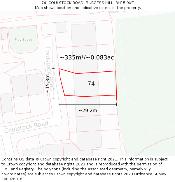 74, COULSTOCK ROAD, BURGESS HILL, RH15 9XZ: Plot and title map