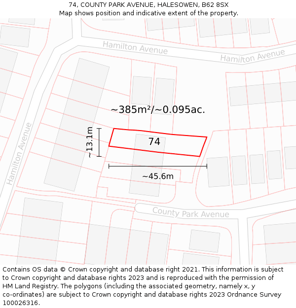 74, COUNTY PARK AVENUE, HALESOWEN, B62 8SX: Plot and title map