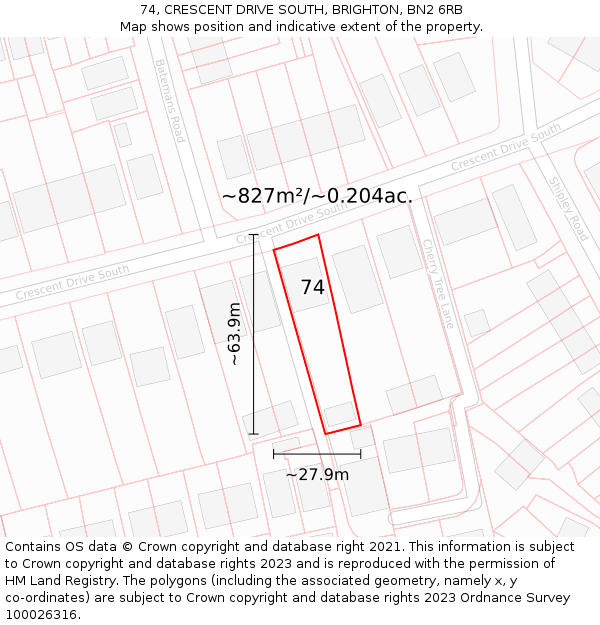 74, CRESCENT DRIVE SOUTH, BRIGHTON, BN2 6RB: Plot and title map