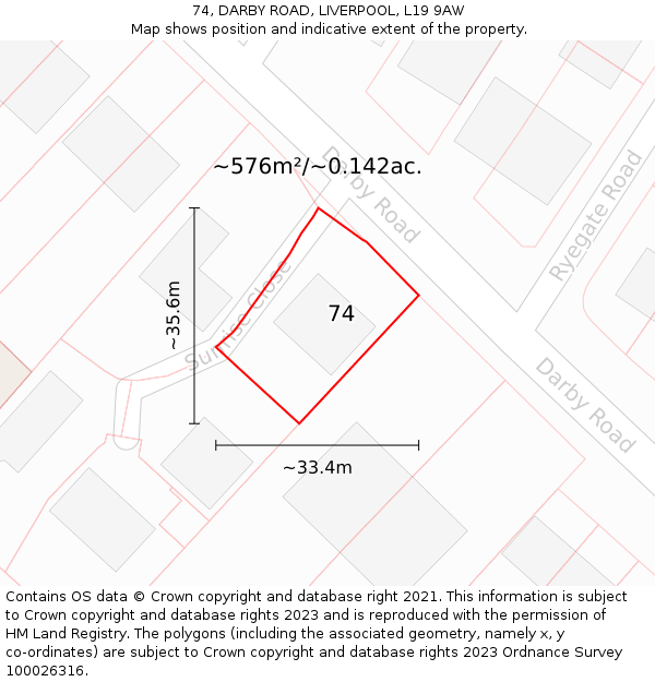 74, DARBY ROAD, LIVERPOOL, L19 9AW: Plot and title map