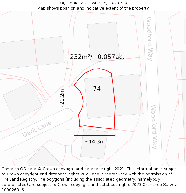 74, DARK LANE, WITNEY, OX28 6LX: Plot and title map