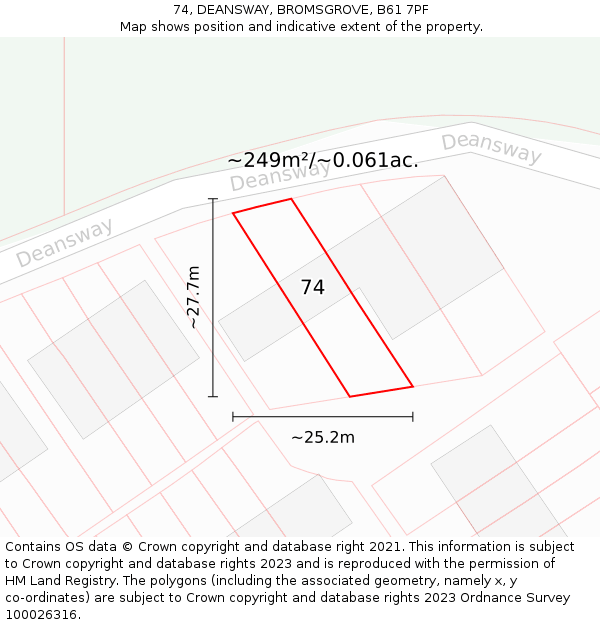 74, DEANSWAY, BROMSGROVE, B61 7PF: Plot and title map