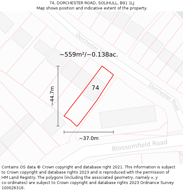 74, DORCHESTER ROAD, SOLIHULL, B91 1LJ: Plot and title map