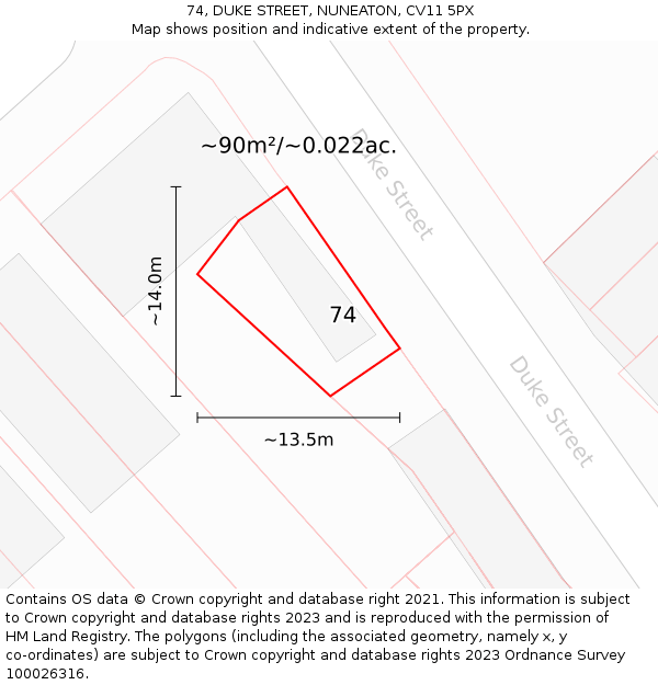 74, DUKE STREET, NUNEATON, CV11 5PX: Plot and title map