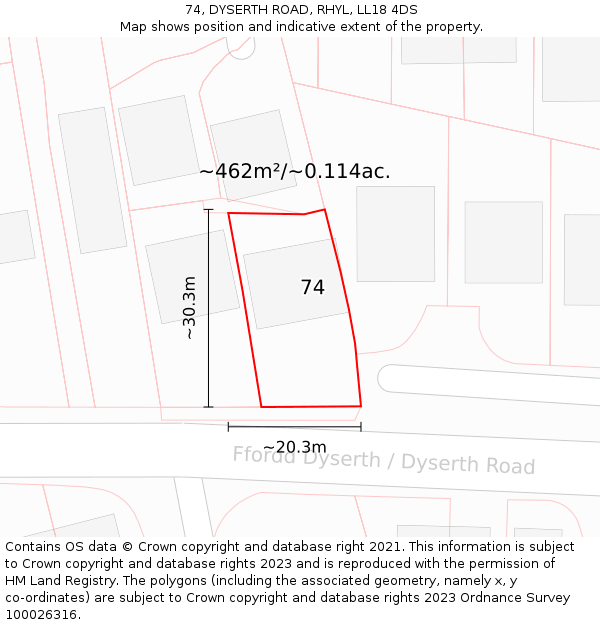 74, DYSERTH ROAD, RHYL, LL18 4DS: Plot and title map