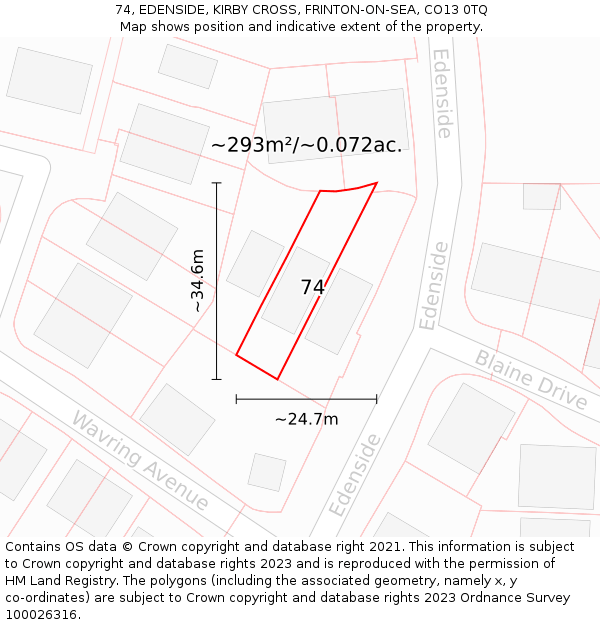 74, EDENSIDE, KIRBY CROSS, FRINTON-ON-SEA, CO13 0TQ: Plot and title map