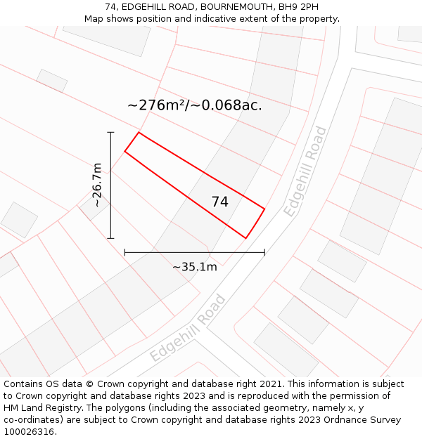 74, EDGEHILL ROAD, BOURNEMOUTH, BH9 2PH: Plot and title map