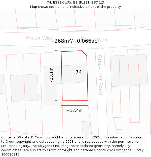 74, ESSEX WAY, BENFLEET, SS7 1LT: Plot and title map