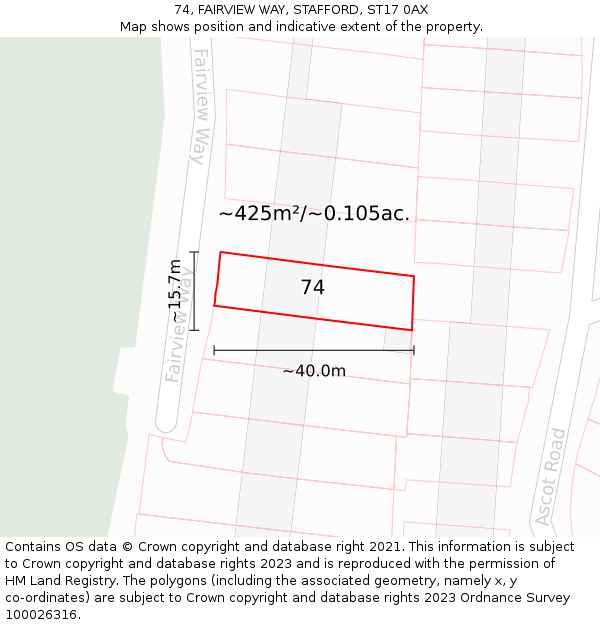 74, FAIRVIEW WAY, STAFFORD, ST17 0AX: Plot and title map