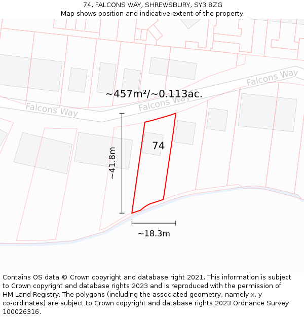 74, FALCONS WAY, SHREWSBURY, SY3 8ZG: Plot and title map