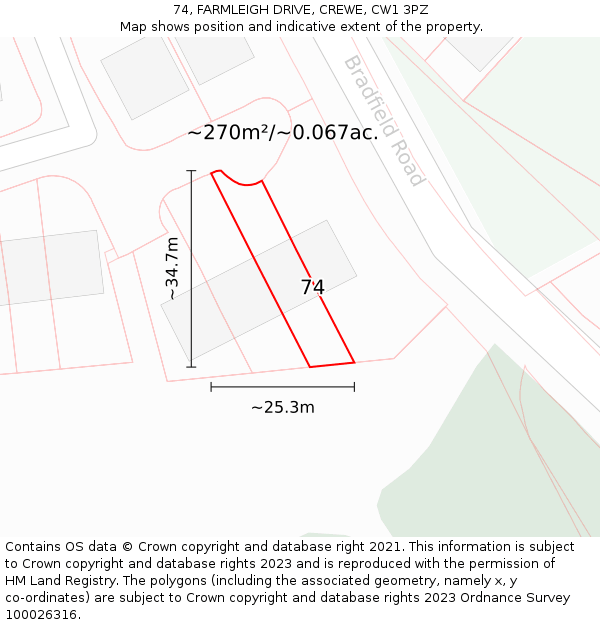 74, FARMLEIGH DRIVE, CREWE, CW1 3PZ: Plot and title map